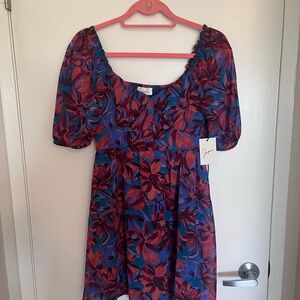 Japna Floral Mini Babdoll Dress - Red and Blue